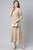  Women Pure Cotton Brown & Pink Floral Print A-Line Midi Dress