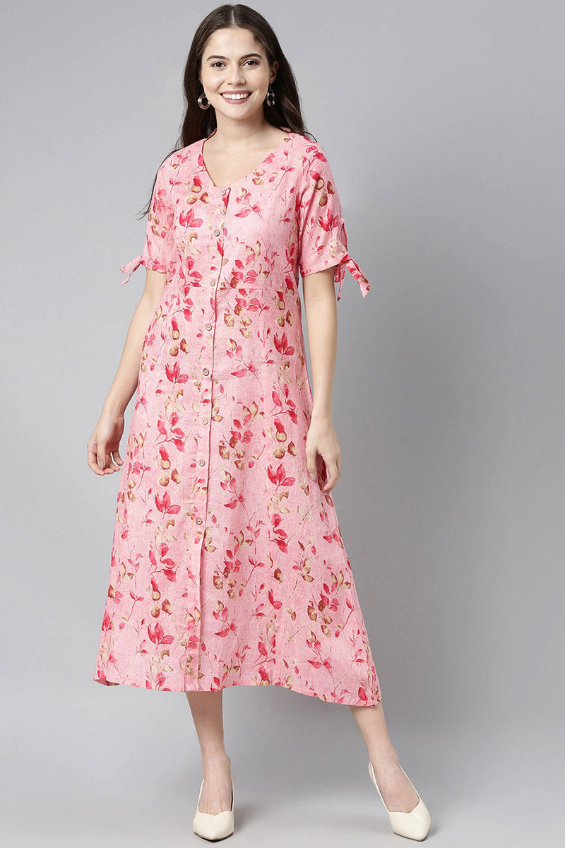  Women Pink & Brown Printed A-Line Dress