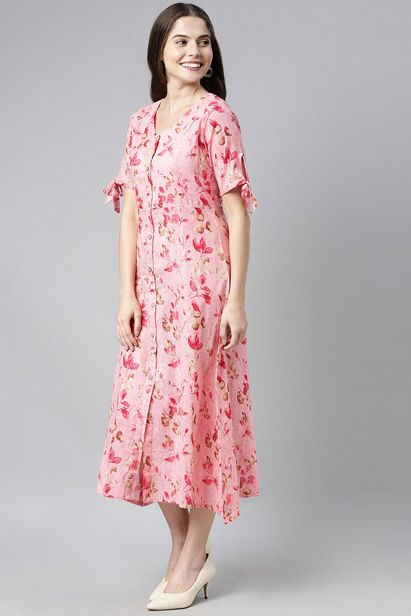  Women Pink & Brown Printed A-Line Dress