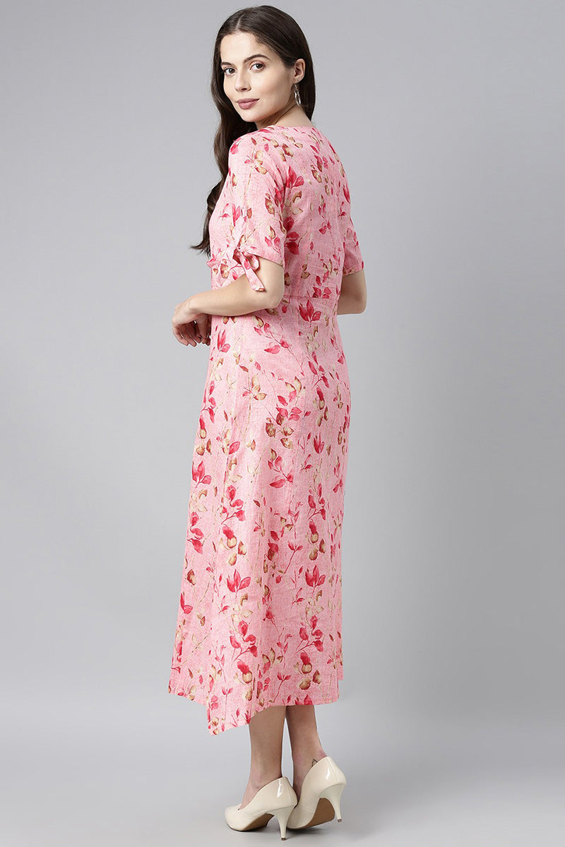  Women Pink & Brown Printed A-Line Dress