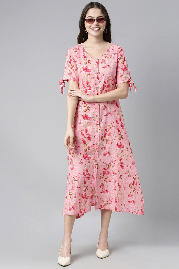  Women Pink & Brown Printed A-Line Dress