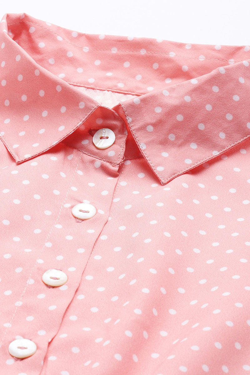  Pink Crepe Polka Dot Mini Dress