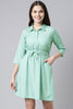  Green White Fit and Flare Dress with Waist Tie-Ups