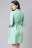  Green White Fit and Flare Dress with Waist Tie-Ups