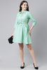  Green White Fit and Flare Dress with Waist Tie-Ups