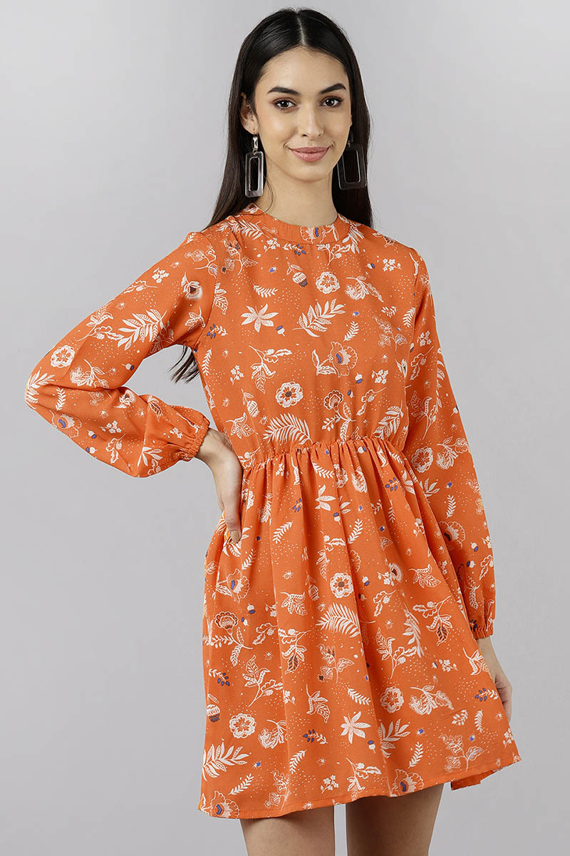  Women Orange Floral Printed Dress