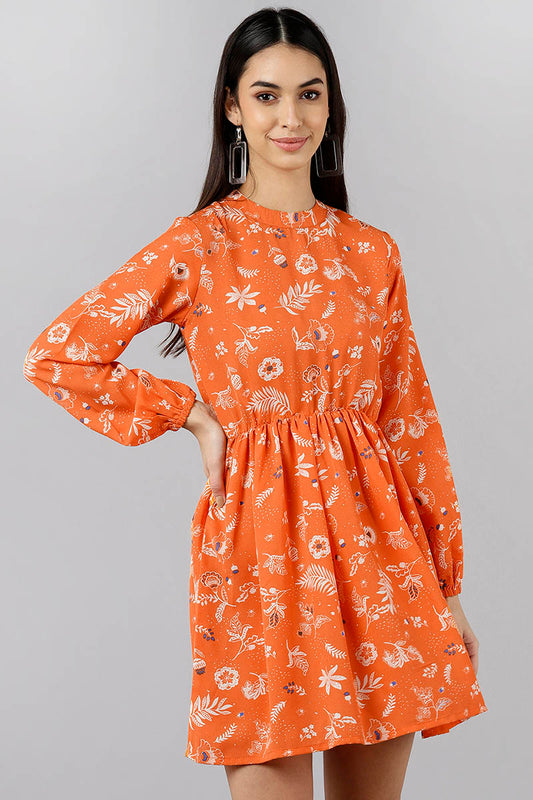  Women Orange Floral Printed Dress