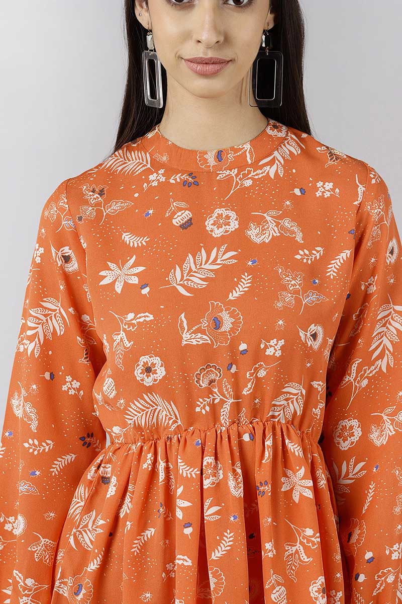  Women Orange Floral Printed Dress