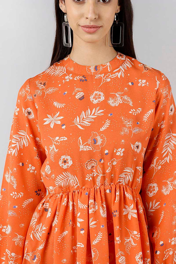  Women Orange Floral Printed Dress