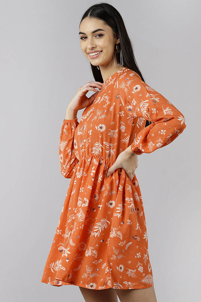  Women Orange Floral Printed Dress