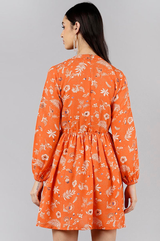  Women Orange Floral Printed Dress