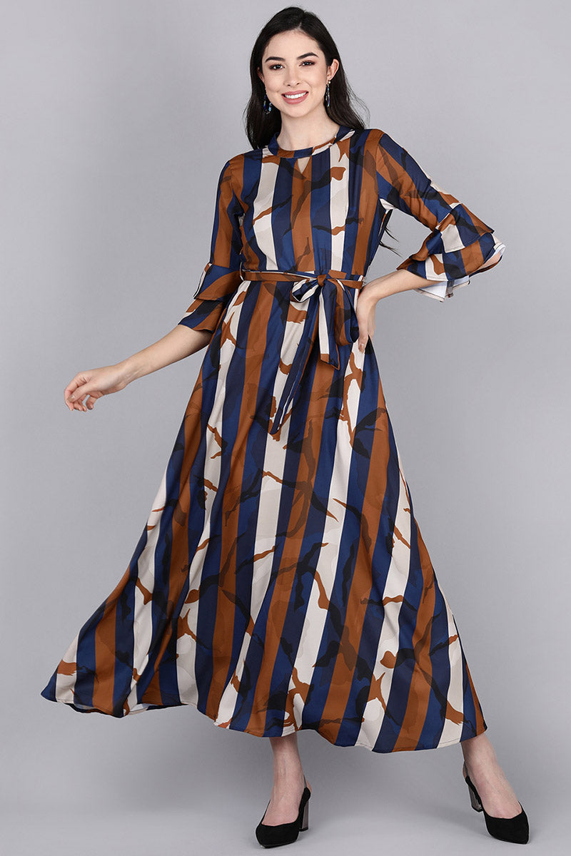  Women Brown Striped Striped Dress