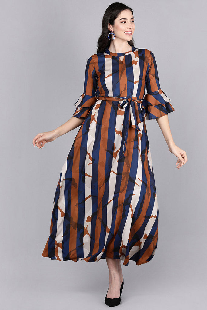  Women Brown Striped Striped Dress