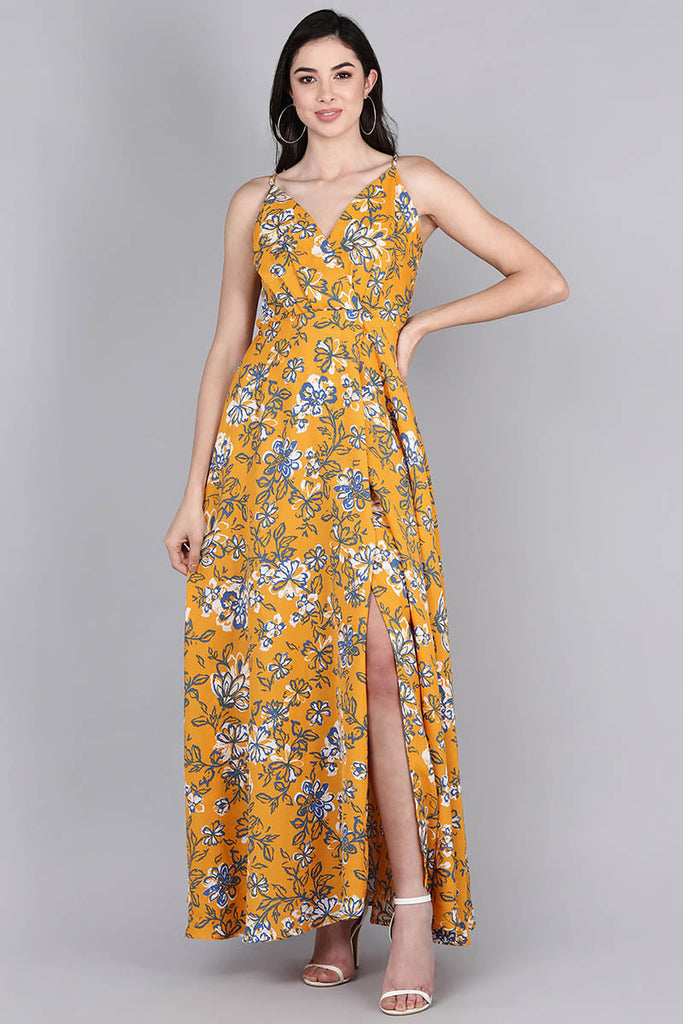  Women Mustard Floral Printed Dress