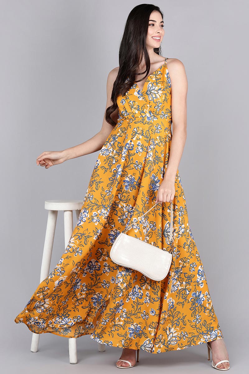  Women Mustard Floral Printed Dress