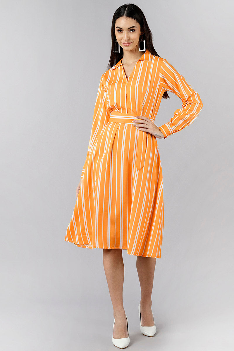  Women Yellow Striped Striped Dress