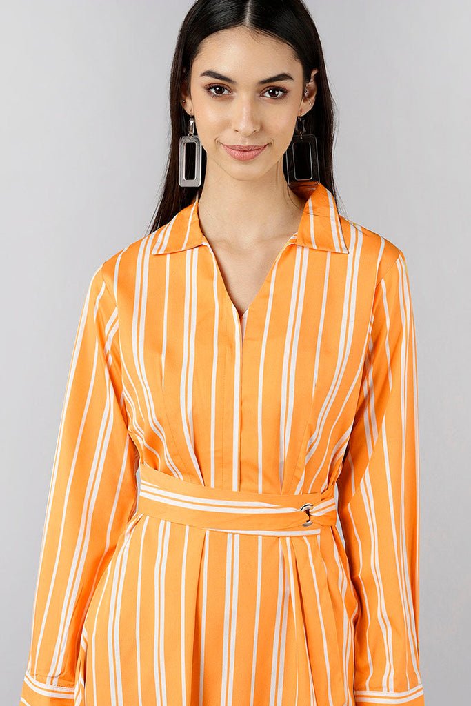  Women Yellow Striped Striped Dress