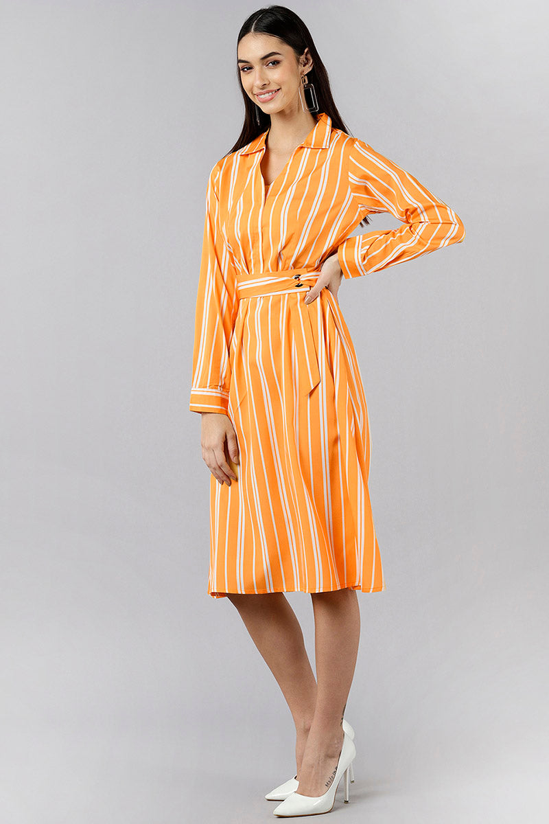  Women Yellow Striped Striped Dress