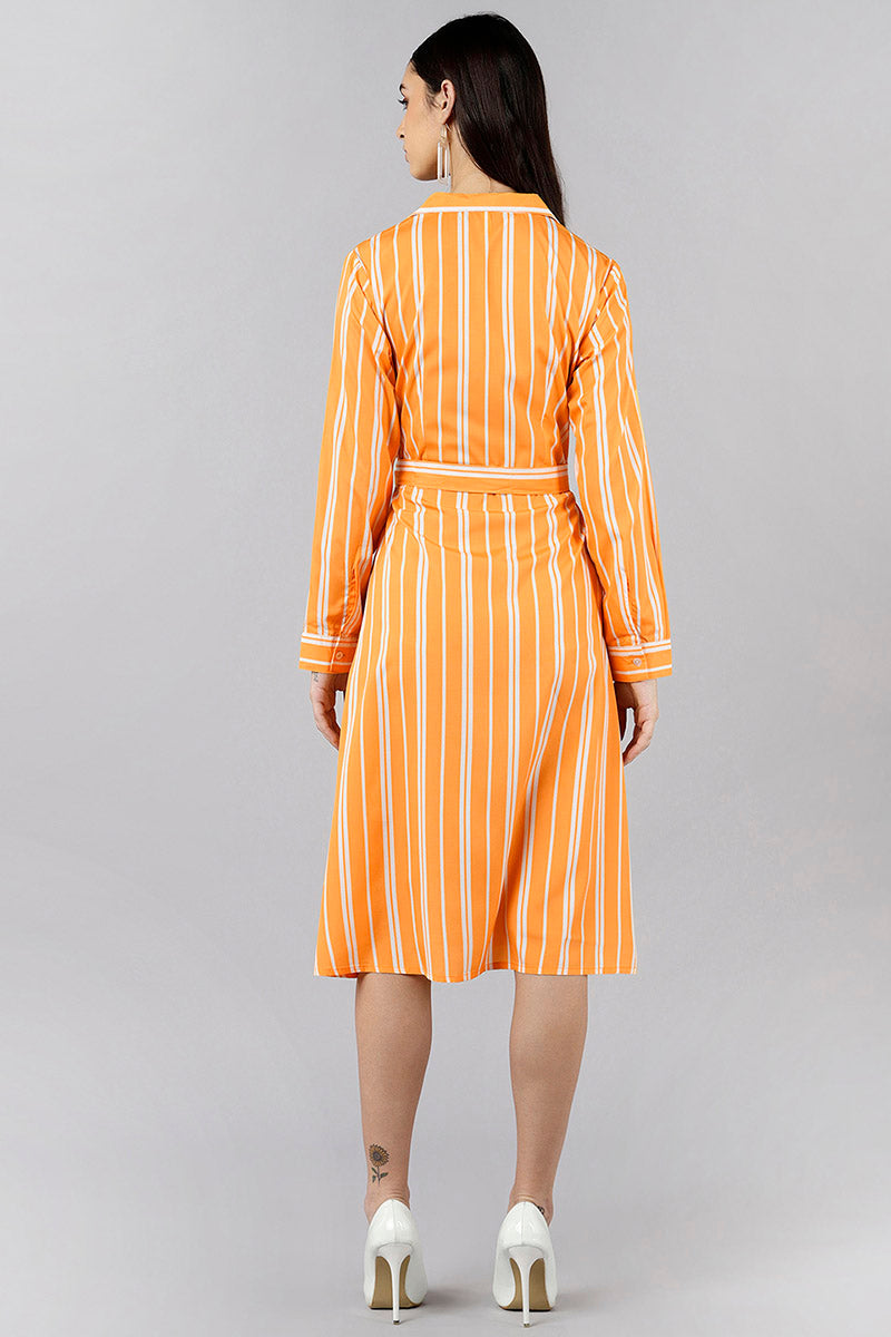  Women Yellow Striped Striped Dress