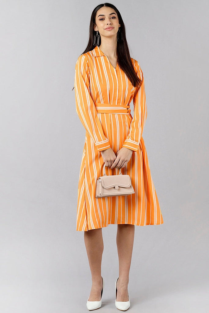  Women Yellow Striped Striped Dress