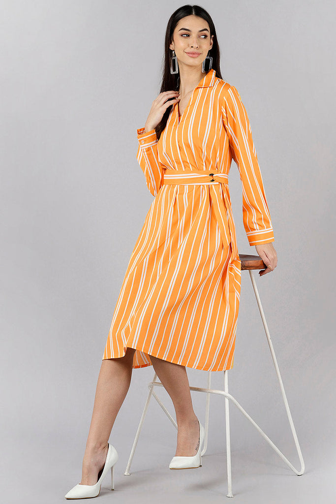  Women Yellow Striped Striped Dress