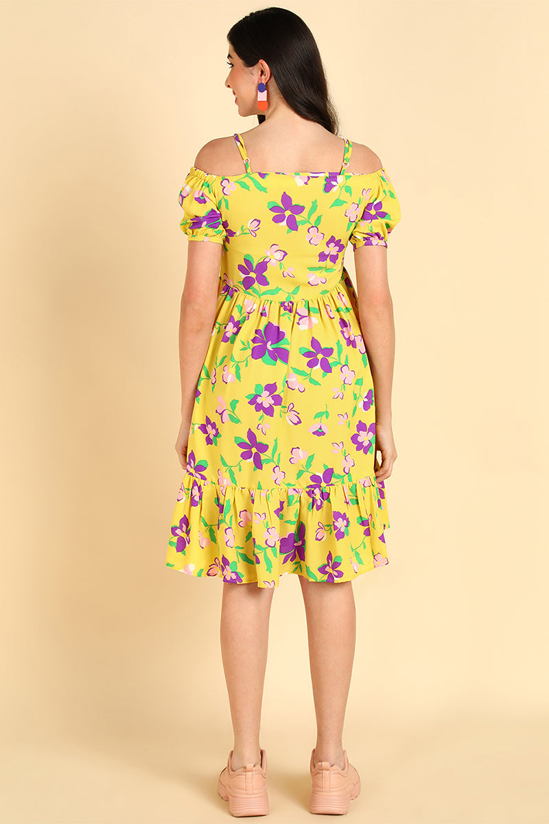  Women Yellow Georgette Printed Dress