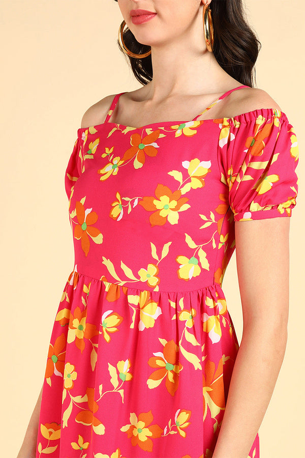  Women Pink Georgette Printed Dress