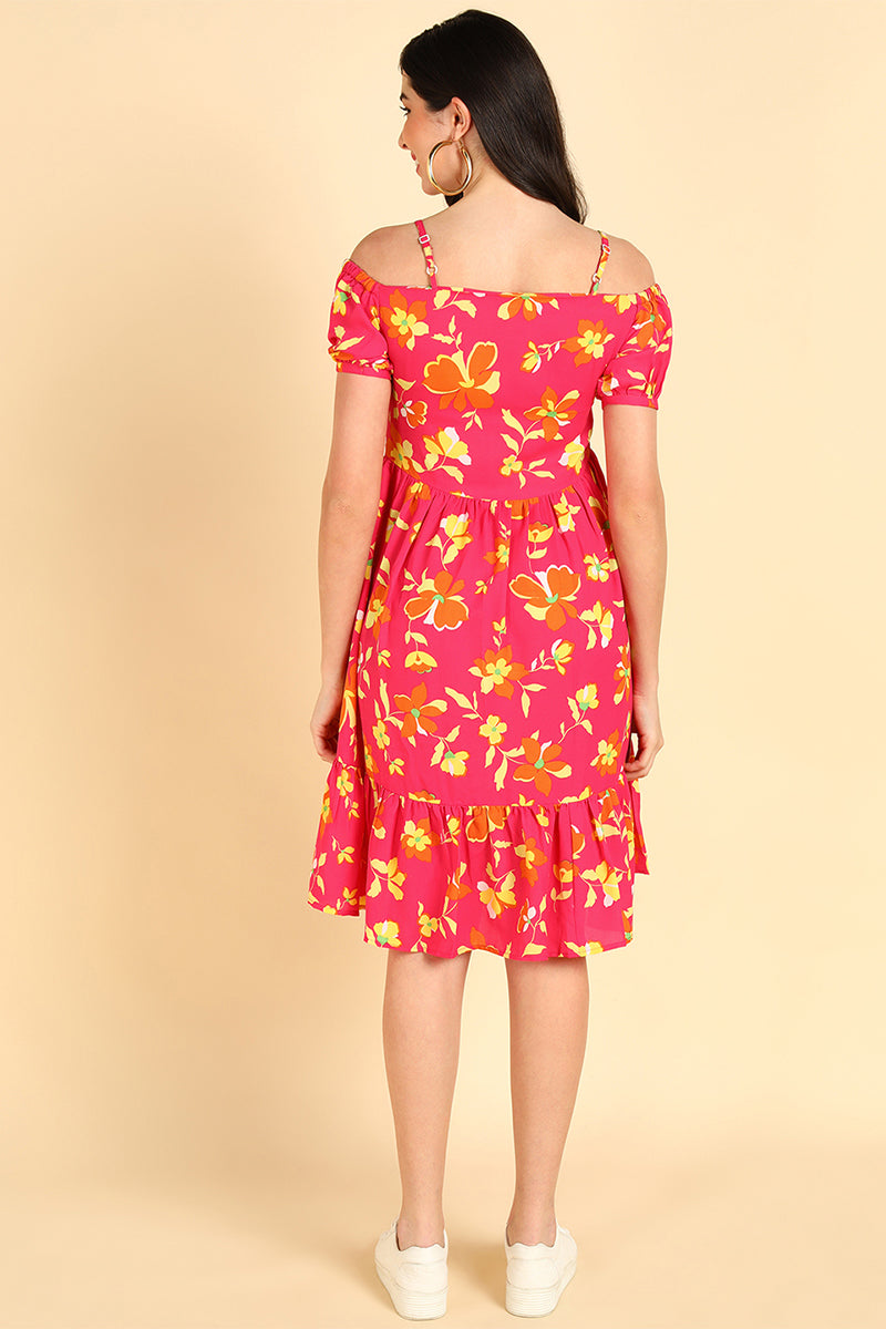  Women Pink Georgette Printed Dress