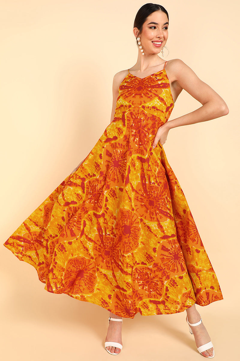  Women Orange Cotton Dyed Dress 