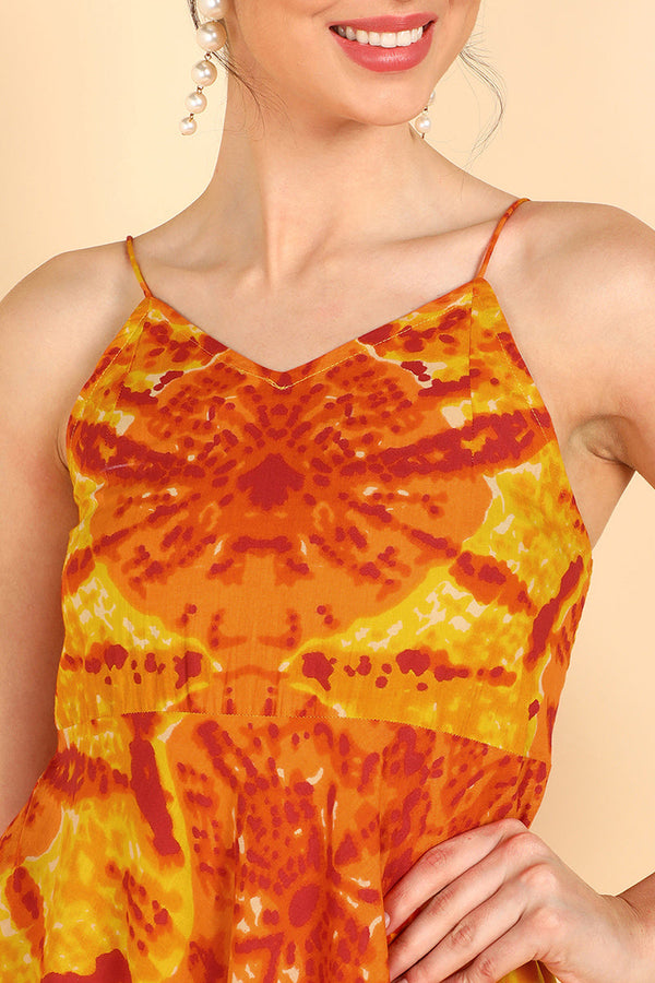  Women Orange Cotton Dyed Dress 
