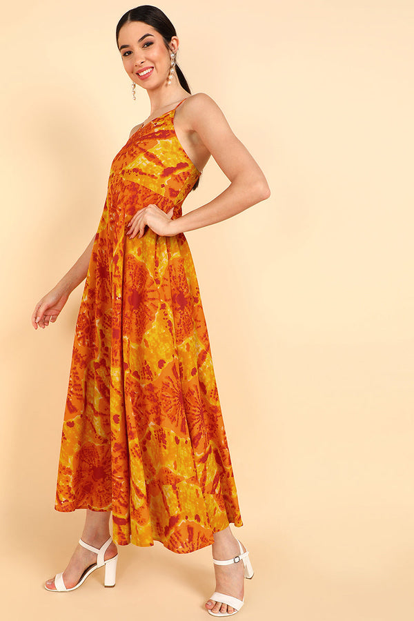  Women Orange Cotton Dyed Dress 