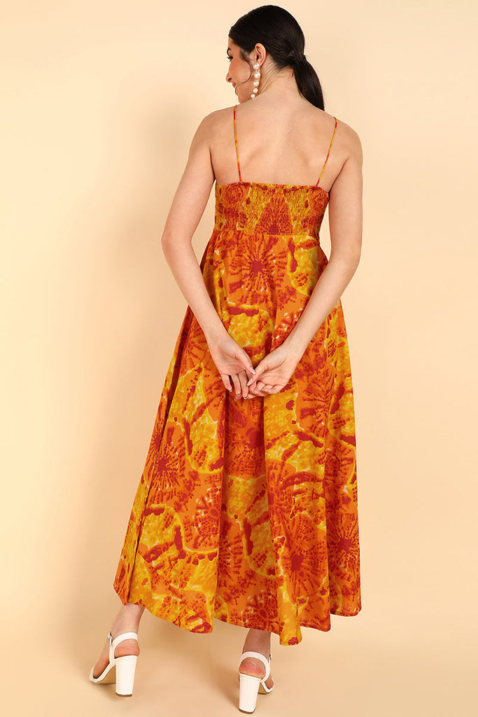  Women Orange Cotton Dyed Dress 