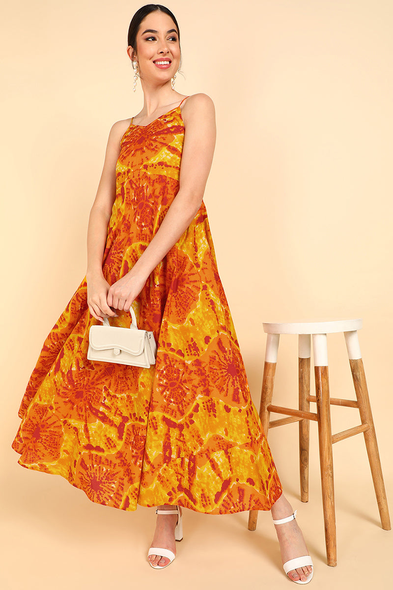  Women Orange Cotton Dyed Dress 