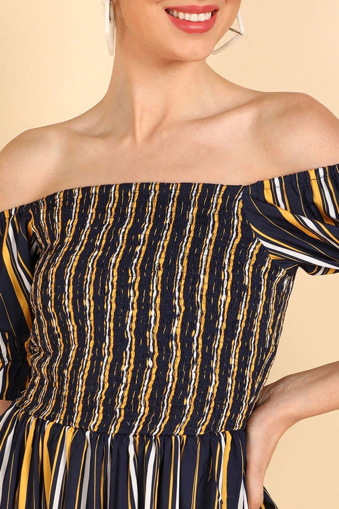  Women Navy Blue Polyester Striped Dress