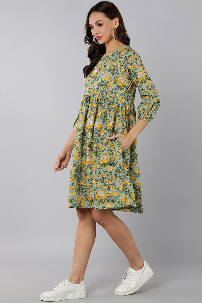  Women Green Cotton Dress 