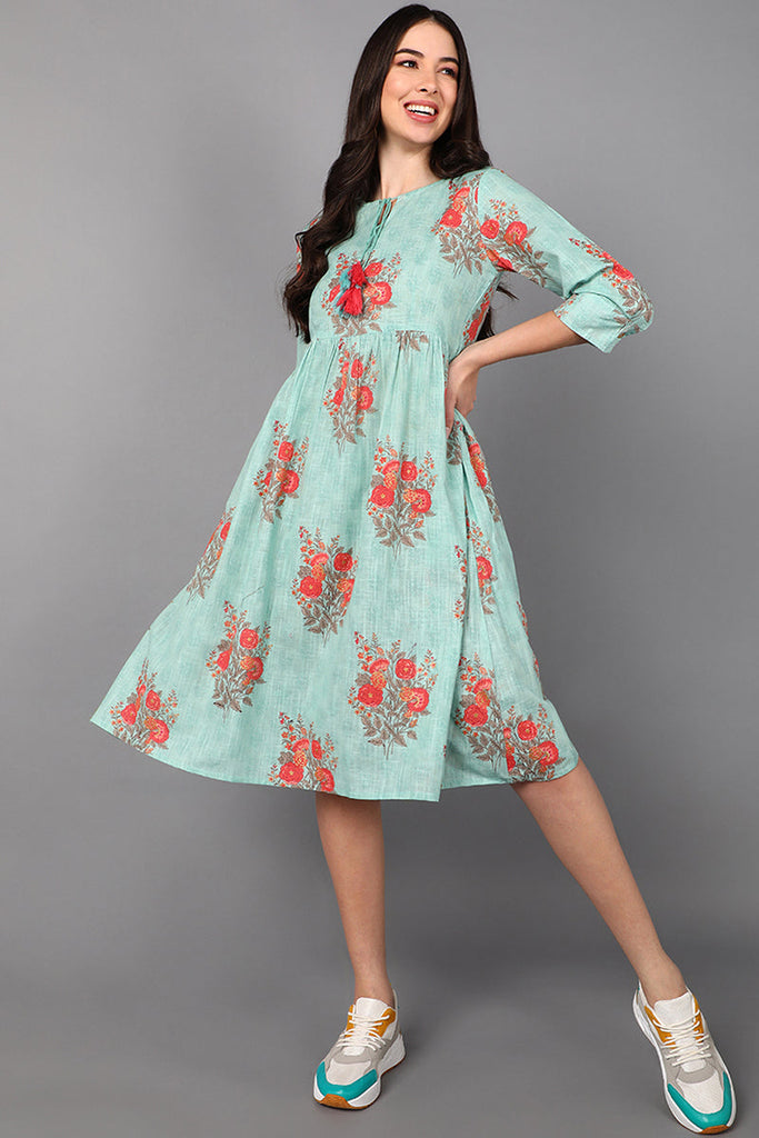  Women Sea Green Cotton Dress