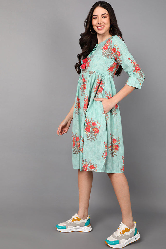  Women Sea Green Cotton Dress