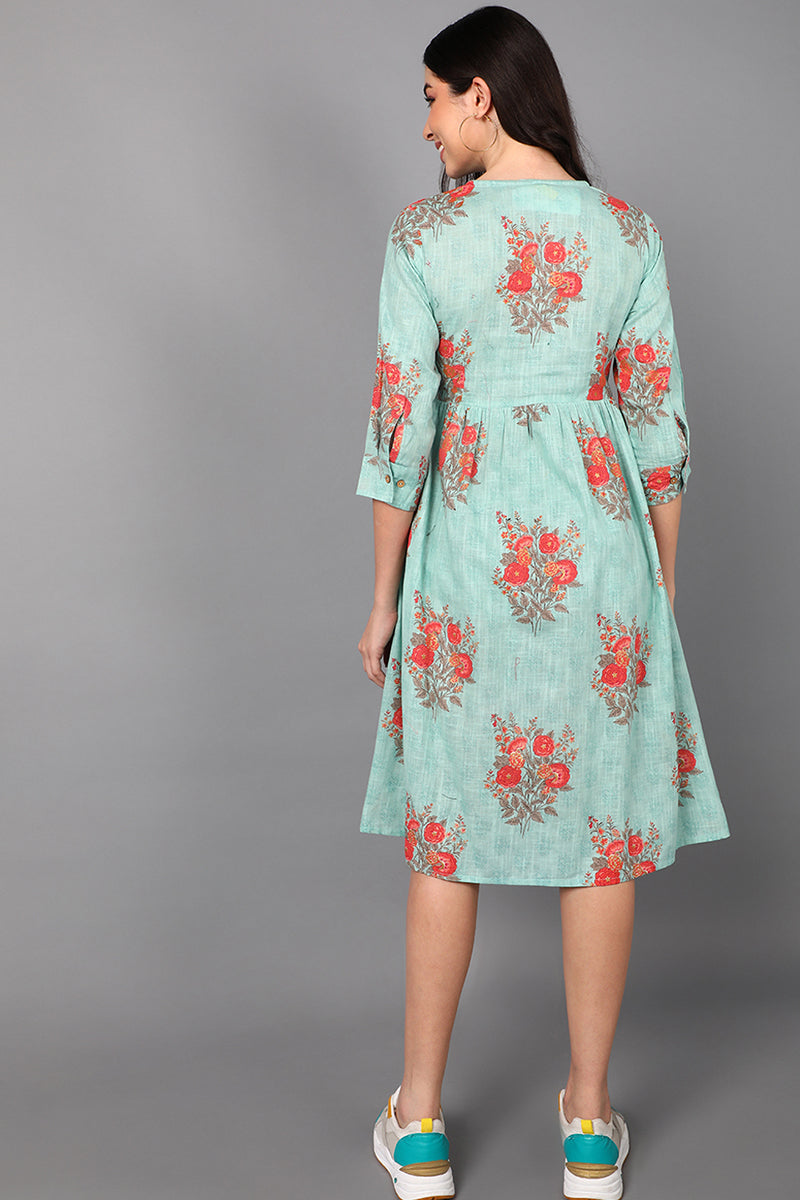  Women Sea Green Cotton Dress