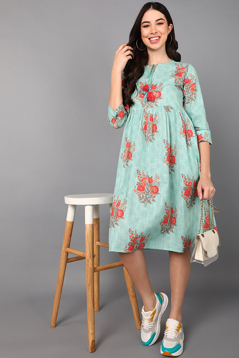  Women Sea Green Cotton Dress