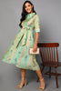 Sea Green Polyester Abstract Print Midi Dress VD1240