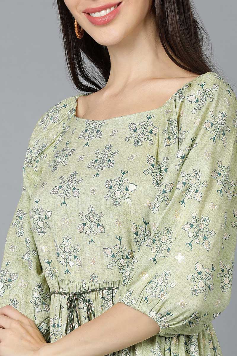  Women Green Cotton Printed Dresses 