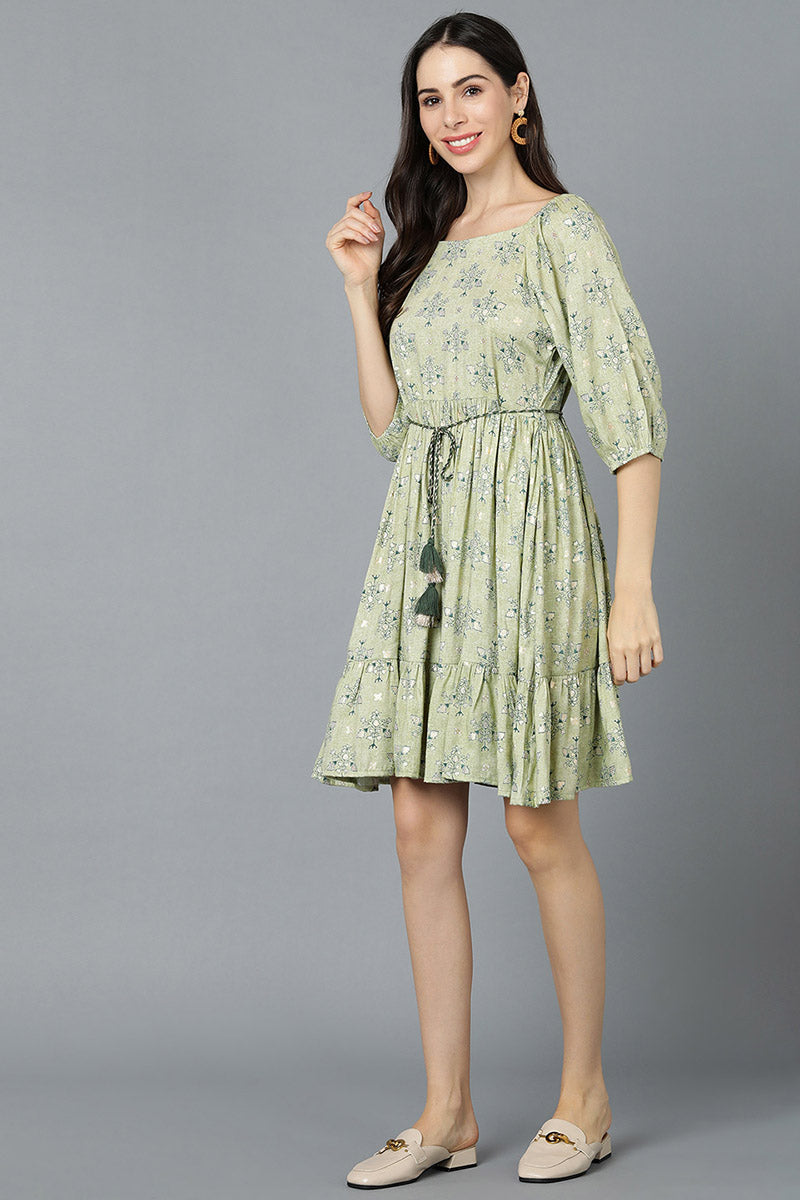  Women Green Cotton Printed Dresses 