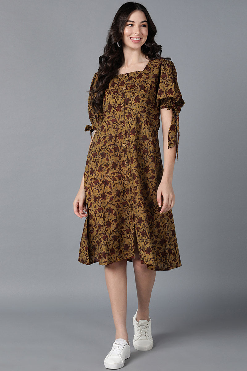  Women Mustard Cotton Printed Dresses 