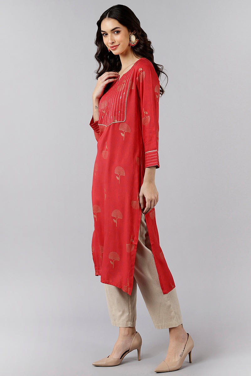  Women Red Cotton Embroidered Embellished 