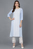  Women Blue Silk Embroidered Kurta