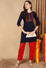 Navy Blue Viscose Rayon Solid Embroidered Straight Kurta VEKSL1057