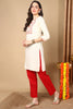 Cream Viscose Rayon Solid Straight Kurti VEKSL1059