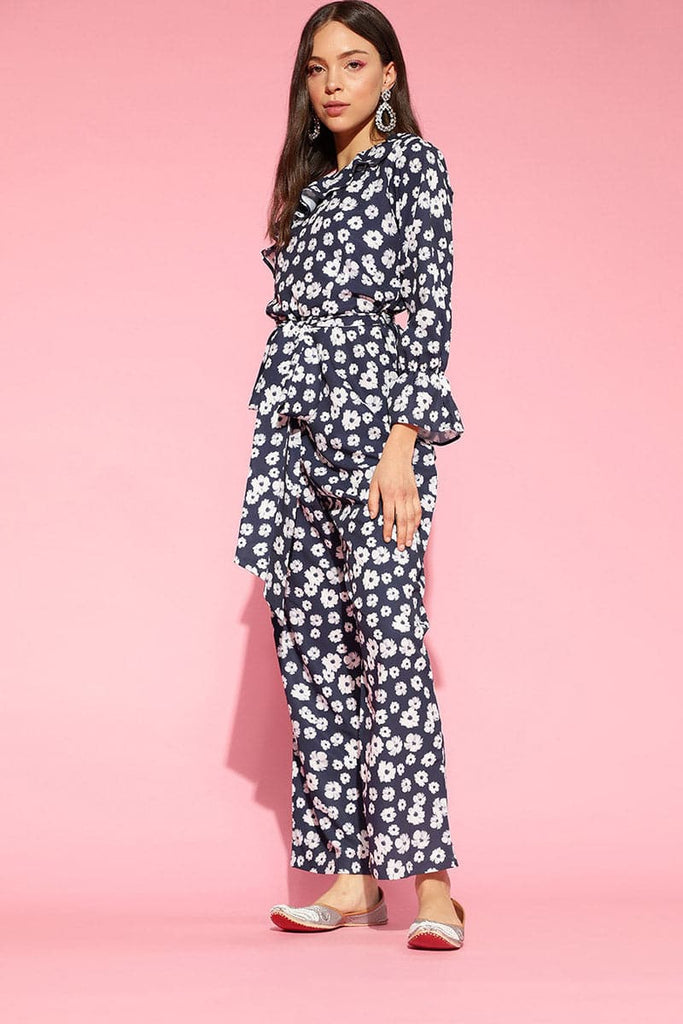  Navy Blue  White Printed Basic Jumpsuit