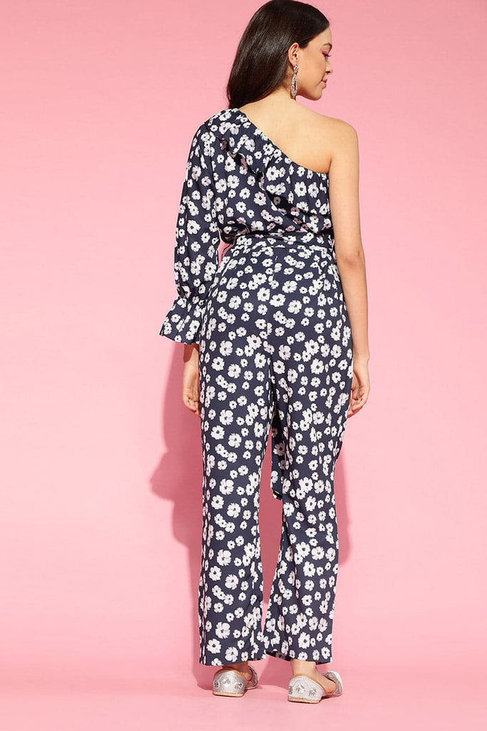  Navy Blue  White Printed Basic Jumpsuit