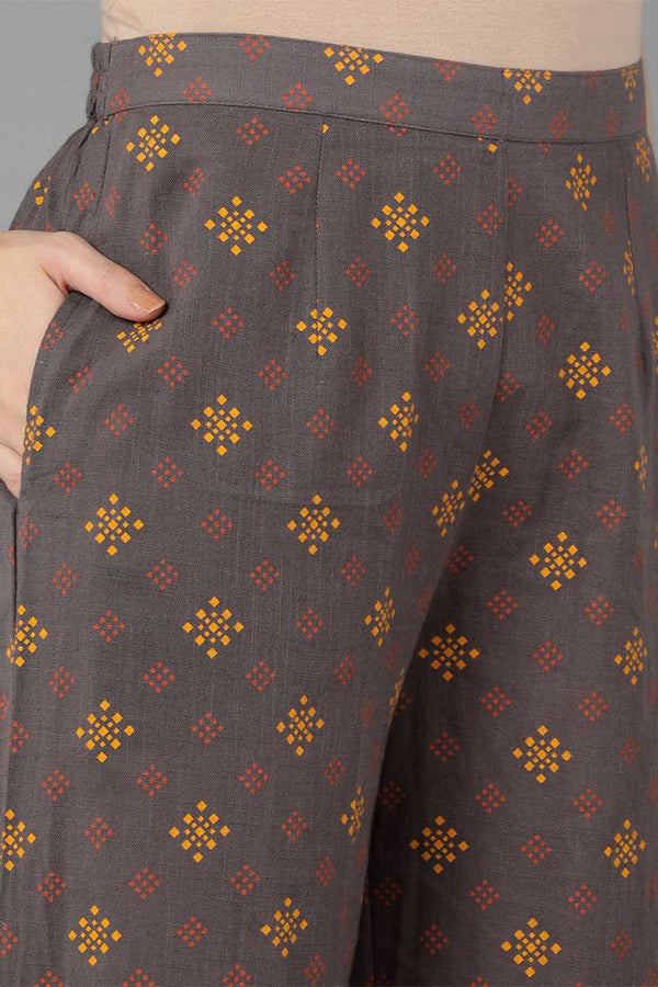  Women Taupe Pure Cotton Printed Kurta Palazzos 